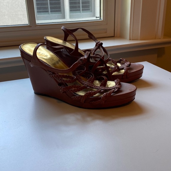 Brown leather Ralph Lauren wedges. Size 8.5. - Picture 1 of 2